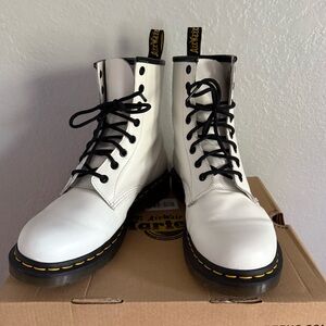 Women’s Dr. Martens White Leather Boots with box!